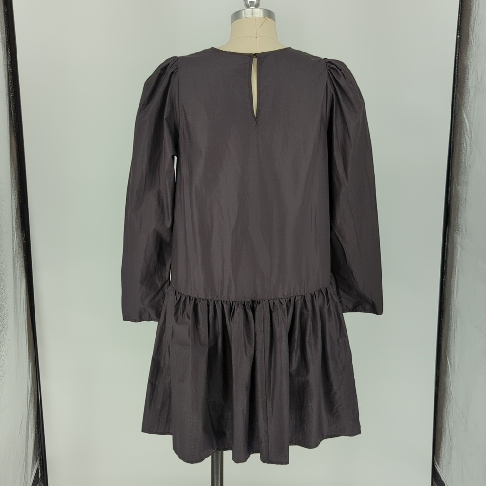 H&M Poplin Puff Sleeve Shift Dress Black 10 cottagecore punk grunge preppy - Picture 2 of 8